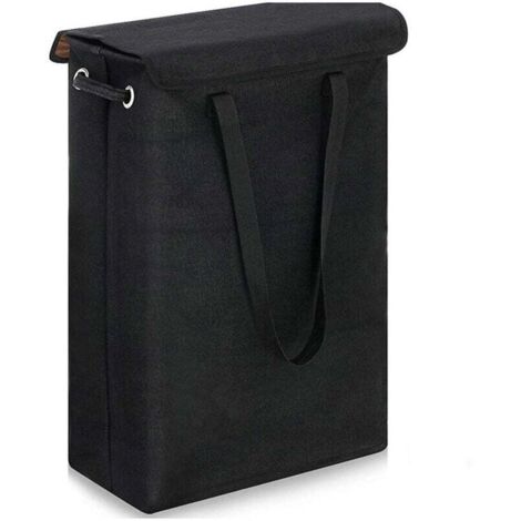 Cesto de ropa sucia plegable extrafino de 45 litros con tapa (negro) - Cesto de ropa sucia extragrande - 39 x 19 x 60 cm - Cesto de ropa sucia estrecho