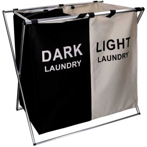 Cesto de tela blanco y negro plegable doble 60x39x60 cm