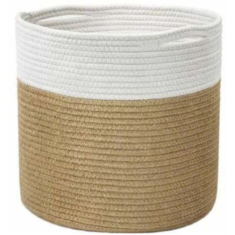 2 Cesti Portaoggetti In Corda Di Cotone | Pieghevoli, Per Bambini, Grigio E Bianco - Foto 2