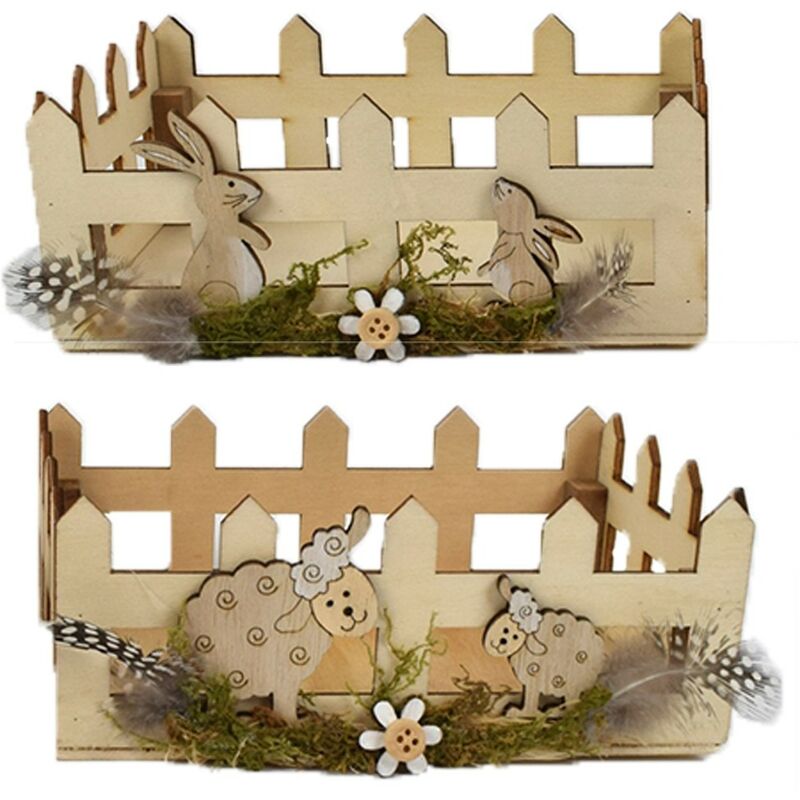 Image of Cesto in legno con agnello coniglio portauova set2 cestino centrotavola di pasqua per casa decorazioni addobbi pasquali
