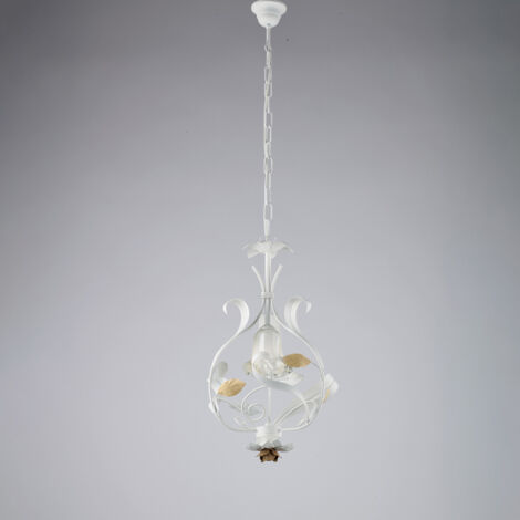 Cesto Lampadario in ferro laccato bianco shabby 1 luce 112 Ø33 BL274-1-BCO