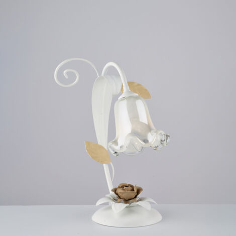 Cesto Lampe de table Shabby en fer laqué blanc 1 lumière H.34 d.25 BL274-LT-BCO