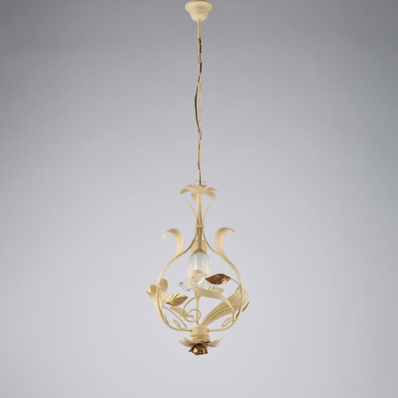 Bonetti Illumina - Cesto Lustre en fer laqué décapé ivoire 1 lumière 112 d.33 BL274-1-AV