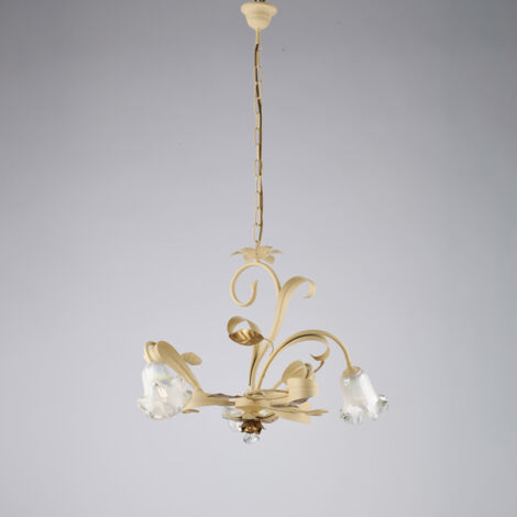 Cesto Lustre en fer laqué décapé ivoire 3 lumières 104 d.59 BL274-3-AV