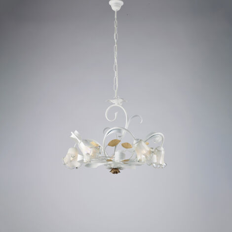 Cesto Lustre Shabby en fer laqué blanc 5 lumières 142 d.65 BL274-5-BCO
