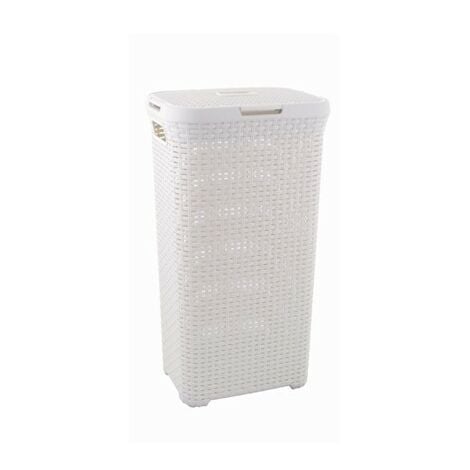VidaXL Cesto ropa sucia con tapa ratán sintético blanco 55,5x35x34 cm