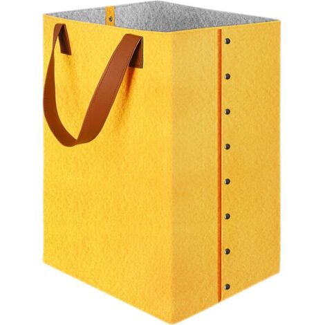 Cesto para la ropa sucia, cesta con asas, cesto grande de fieltro de 72 l, bolsa plegable para la colada, organizador multiusos, cesta para ropa sucia - Amarillo (30 x 40 x 60 cm)