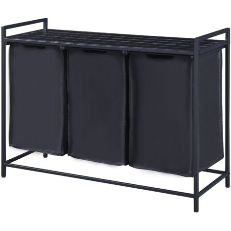 Cesto para la ropa sucia con 3 contenedores deslizantes 76 x 103 x 38 cm negro 030008012