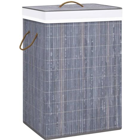 Cesto para la ropa sucia con una sección bambú gris 020006194