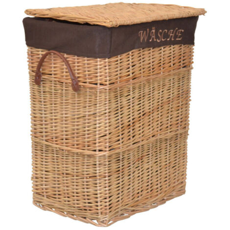 Cesto para la ropa sucia de mimbre, cofre con inserto de tela de color natural y asas MED05175