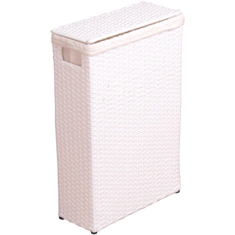 Cesto para la ropa sucia de polirratán blanco con tejido protector DEC05037