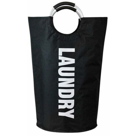 Cesto para la ropa sucia de tela con asa de aluminio, Negro