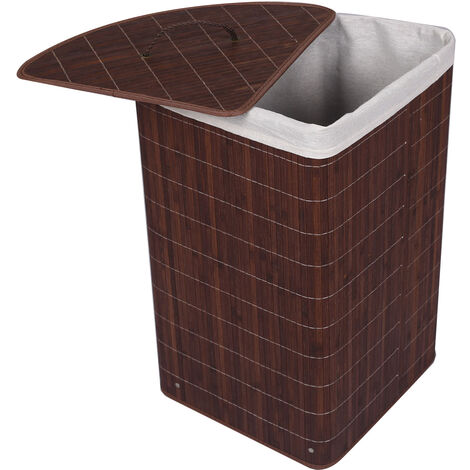 Cesto plegable de bambú para ropa sucia con tapa y forro de tela extraíble  [mediano] marrón rectangular de piel sintética S6742PUBR-2