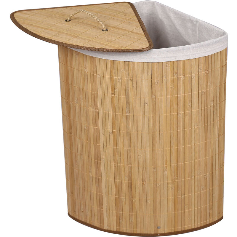

Cesto para ropa de bambú 57L con saco interior, color natural, cuadrado, con tapa y asa, plegable