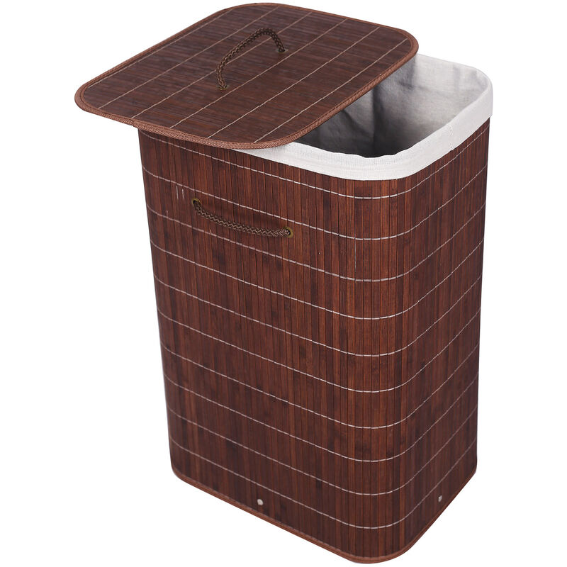 

Cesto para ropa de bambú 72L con saco interior, color marrón, rectangular, con tapa y asa, plegable