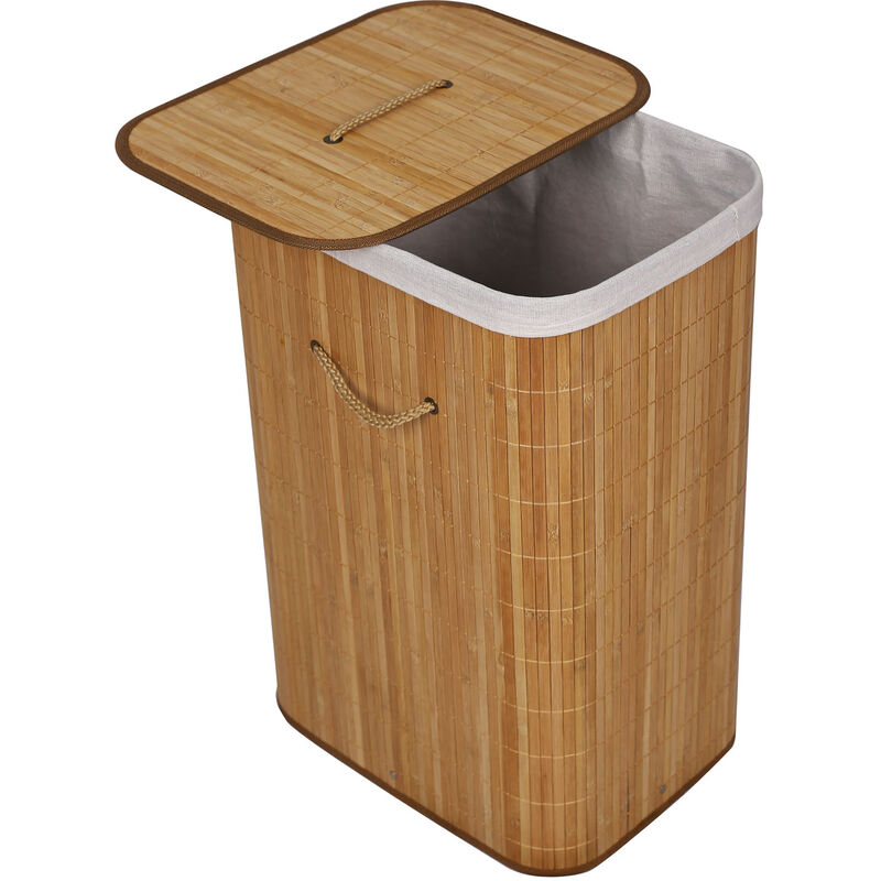 

Cesto para ropa de bambú 72L con saco interior, color natural, rectangular, con tapa y asa, plegable