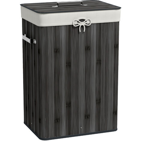 Cesto para ropa sucia plegable de bambú cesto para ropa sucia con tapa asas y bolsa extraíble para baño 40x30x60 cm gris oscuro