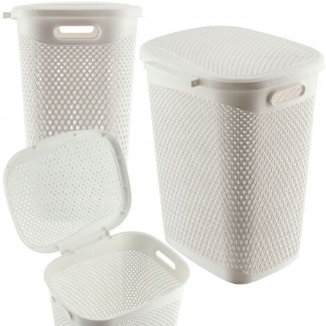 Cesto per biancheria in plastica leggera KADAX - Cesto per biancheria in plastica - Traspirante - Con coperchio - Bianco