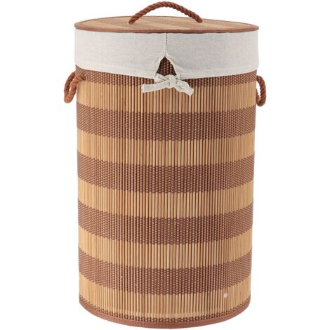 Cesto per biancheria pieghevole in bambù e cotone con coperchio - marrone naturale - Tendance