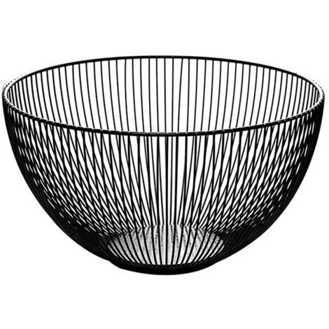 Cesto per la frutta, cesto per la frutta in filo metallico, per il bancone della cucina, cesto per frutta, verdura, pane, snack, utensili da cucina (rotondo, nero)