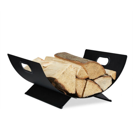 Cesto per legna da ardere, in metallo, contenitore per tronchi, 18,5 x 40 x 33 cm, grande, nero.