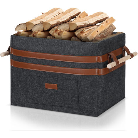 MAEREX Cesto per legna da camino cestino per legna da ardere cestino per legna da ardere pieghevole borsa per legna da camino per legna giornali legna da ardere 42x32x32 cm