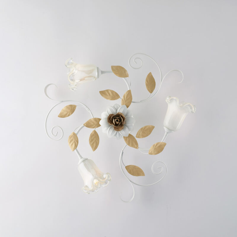 Bonetti Illumina - Cesto Plafonnier Shabby en fer laqué blanc 3 lumières H.17 d.56 BL274-PL3-BCO Bonetti Illumina - Cesto Plafonnier Shabby en fer laqué blanc 3 lumières H.17 d.56 BL274-PL3-BCO