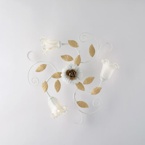 Cesto Plafonnier Shabby en fer laqué blanc 3 lumières H.17 d.56 BL274-PL3-BCO