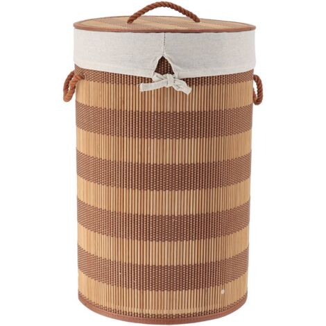 Cesto plegable de bambú y algodón con tapa - marrón natural - Tendance