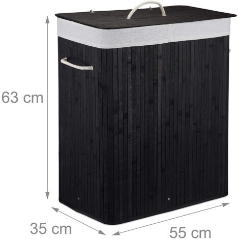 Cesto portabiancheria cesto 2 scomparti con sacco 95 litri black bambù 1300019043