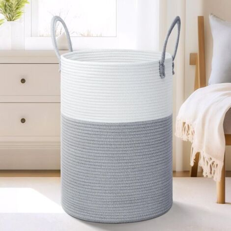 Cesto portabiancheria, cesto portabiancheria in corda di cotone intrecciata, 60 L per riporre in modo decorativo vestiti sporchi, giocattoli e coperte in bagno, nella cameretta del bambino e in soggio
