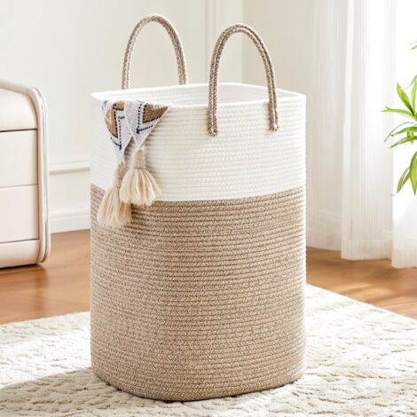 Cesto portabiancheria, cesto portabiancheria in corda di cotone intrecciata, contenitore multifunzionale per vestiti sporchi, giocattoli e coperte per neonati in bagno, cameretta e soggiorno (marrone,