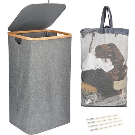 Cesto portabiancheria con coperchio, 1 confezione di cesti portabiancheria da 100 litri, cesto portabiancheria con sacco rimovibile, cesti portabiancheria grigi