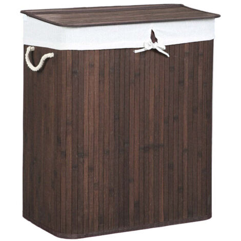 Cesto portabiancheria con coperchio cesto portabiancheria in bambù 2 scomparti per la raccolta differenziata sacco estraibile manici in cotone volume 100 litri per lavanderia camera da letto marrone 1