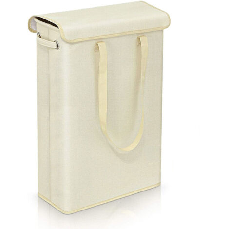 Cesto portabiancheria fine con coperchio (beige) – 45 l – Cesto portabiancheria fine grande, traspirante e pieghevole – Grande cesto portaoggetti per vestiti e camera da letto