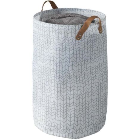 Cesto portabiancheria Geo, cesto portabiancheria morbido con maniglia per il trasporto in similpelle, capacità 75L, poliestere, 40x60 cm, bianco con filigrana geometrica - marrone