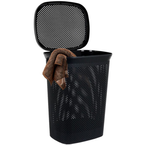 Cesto portabiancheria in plastica, nero, 60 l