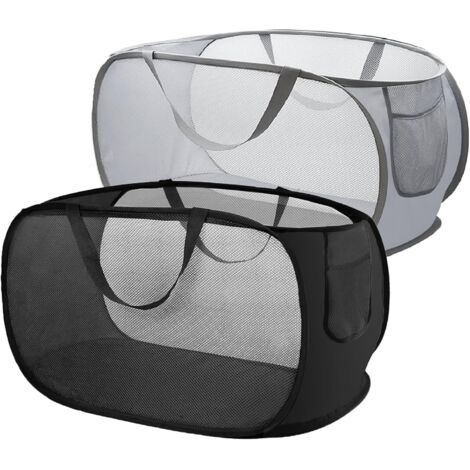 Cesto Portabiancheria Pieghevole In Rete Con Manici E Tasca Laterale – 36x36x58 Cm – Nero