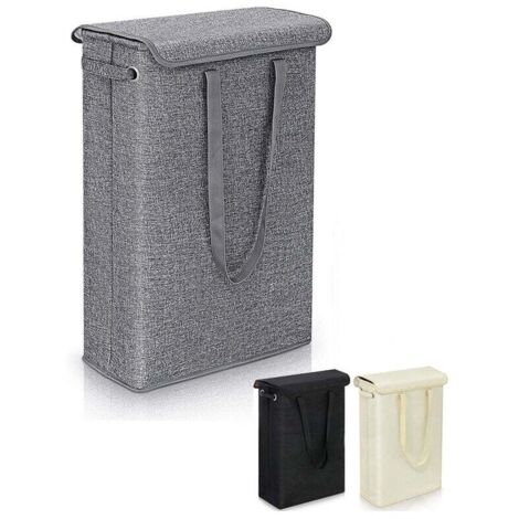 Cesto portabiancheria sottile da 45 litri con coperchio, pieghevole, sottile e stretto (grigio scuro)