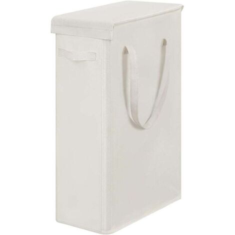Cesto portabiancheria stretto con coperchio, grande capacità 60L, in tessuto Oxford con manici lunghi per camera da letto e bagno (beige)
