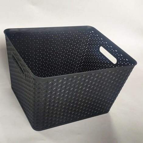 Cesto portaoggetti da 13 litri - Effetto rattan testurizzato - Per camera da letto, soggiorno, bagno, lavanderia - 35,5x29,6x13,3 cm - Nero