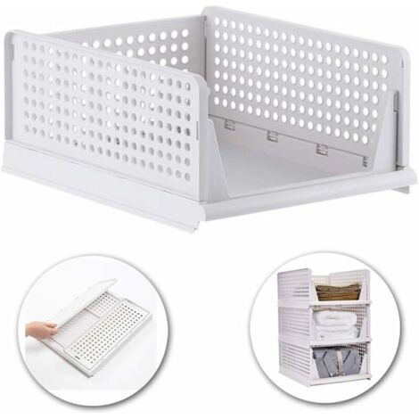 Cesto portaoggetti impilabile per vestiti, organizer per cassetti scorrevoli per guardaroba, divisorio fai da te, contenitore per ufficio per guardaroba, cucina, bagno e ufficio (bianco)