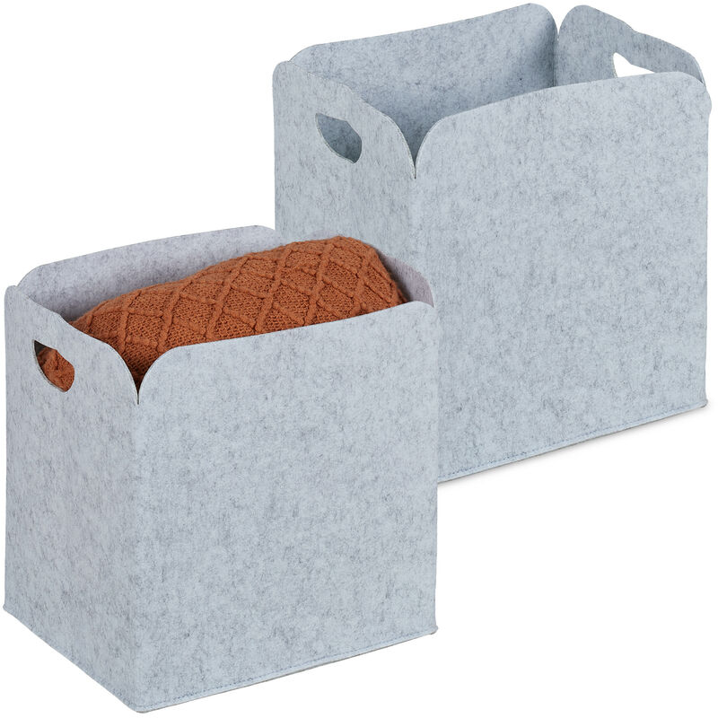 Relaxdays - Cesto Portaoggetti in Feltro, Set da 2, hlp: 30 x 30 x 23 cm, Scatola in Tessuto per Accessori, Grigio Chiaro