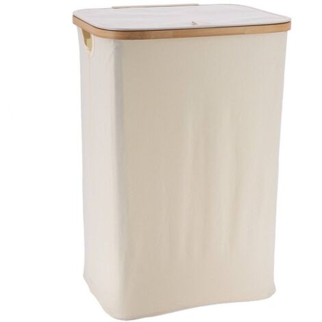 Cesto rectangular plegable con tapa de poliéster y fleje de bambú - bambú natural - Tendance