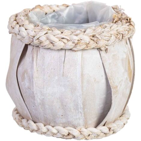 Cesto redondo de madera blanco 13x13x12h cm