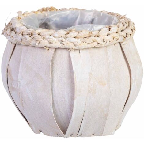 Cesto redondo de madera blanco 16x16x15h cm