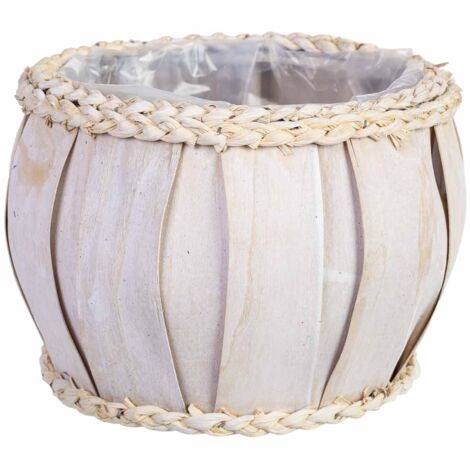 Cesto redondo de madera blanco 24x24x19h cm