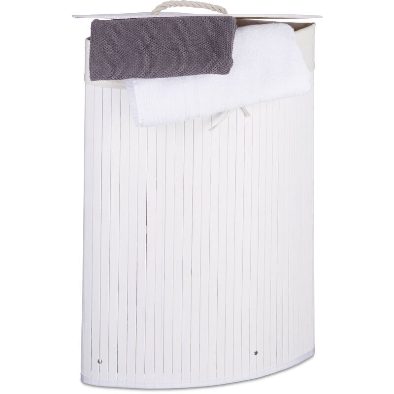 

Cesto Ropa Sucia Esquinero, Cubo Colada Plegable con Tapa, Canasta, Bambú, 60 L, 65 x 49,5 x 37 cm, Blanco