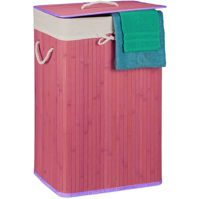 

Cesto Ropa Sucia Plegable, Cubo Colada Rectangular con Tapa, Bambú, 83 L, 65,5 x 43,5 x 33,5 cm, Morado