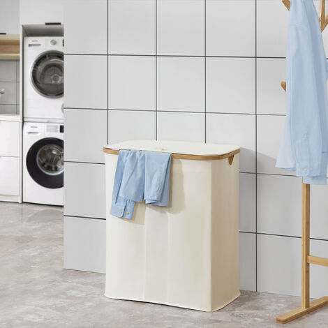 Cesto ropa sucia Rusko con 3 bolsas extraíbles bambú Oxford 600D 69 x 57 x 37 cm - Beige [en.casa]